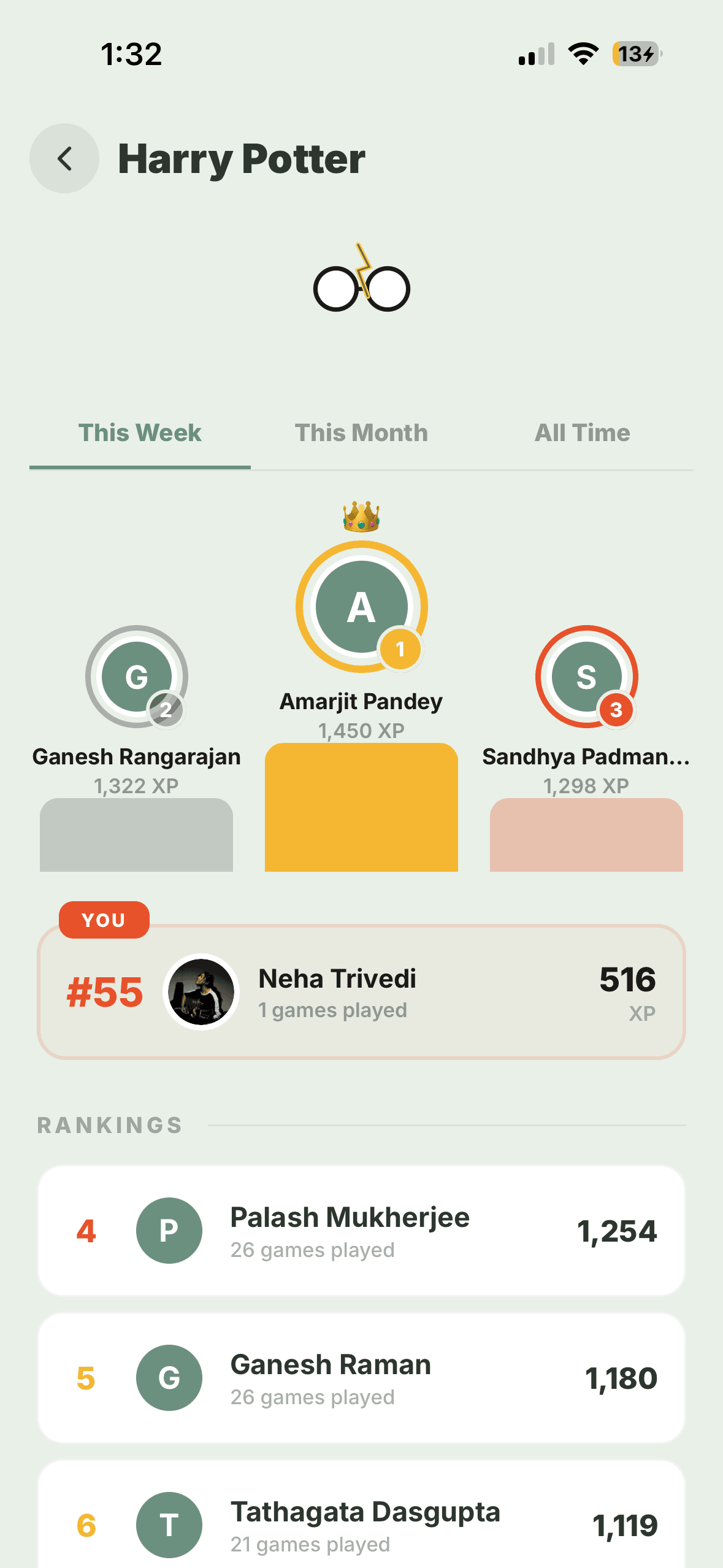 Live standings in a Quelo room