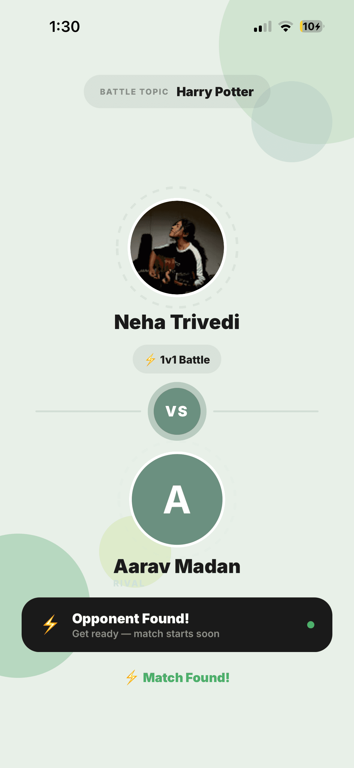 Matchmaking screen for a Harry Potter battle